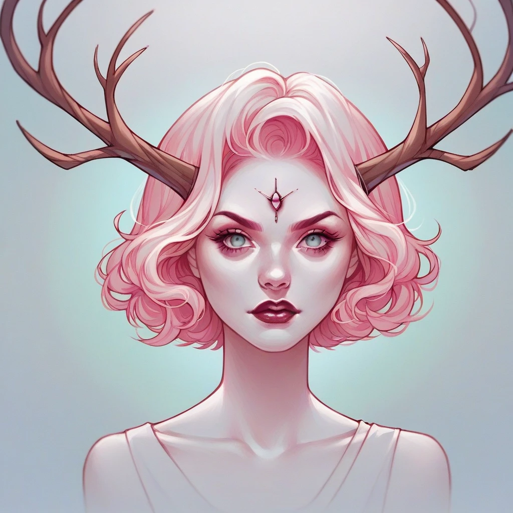 score_9, score_8_up, score_7_up, score_6_up, bg4, fierce Jackalope, antlers, short hair, soft pink
