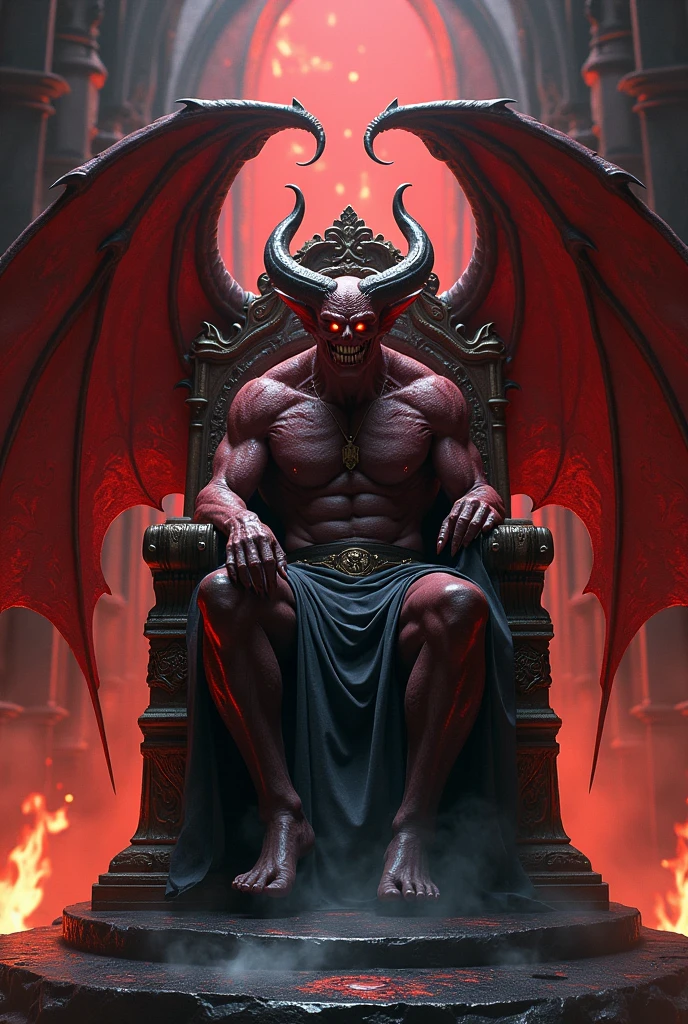 Create an image of Daemon Asmodeus, sitting on his throne 