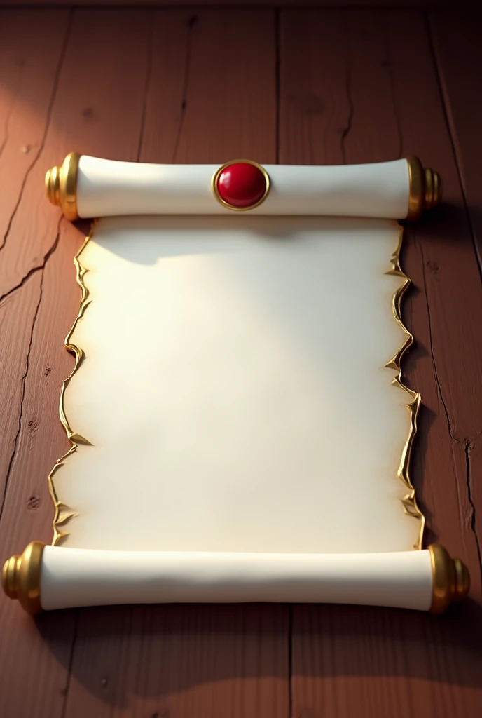 Create a scroll (that is closed) White color, with golden edges and a seal shaped like a red moon