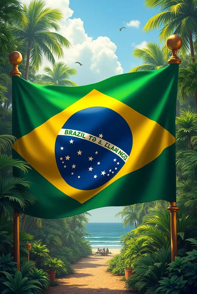 Create an image of a Brazilian flag with elements that represent the country and that says 'Brazil Alliance' 