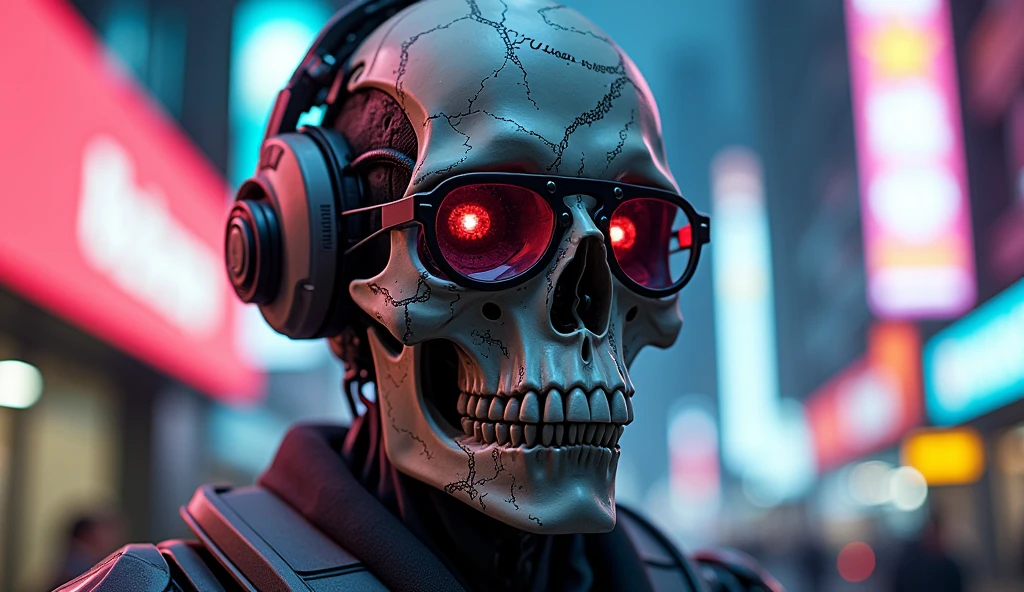 (muito detalhado: 1.2), (Canon EOS R6 best quality: 1.2), (8k: 1.0), (emb-rrf-low: 1.0), (A bunch of large black tattoos on the head of the cybernetic skull, which are open in the middle and show the inside, detailed face, Hyper-detailed eyes and high-tech sunglasses with holographic display 1.2), keen focus (award-winning photograph: 1.2), (Sprinkling ring under the surface: 1.2), (Sprinkling ring under the surface: 1.2). 1.1) (a gorgeous, ultra-detailed cyborg: 1.2), ( Hyper detailed hair: 1.2), (Wonderful body: 1.2), (full entire body: 1.2), (dynamic stance :1.2), Neon lights, (Detailed cybernetic eyes:1.1), foreground (hyper-realistic:1.2), RPG, Cyberpunk 2077 Style, dramatic lighing, (Highly detailed, futuristic cityscape:1.2), (Science-Fiction: 1.2). 1.2), professional portrait photography, Von Wlop Greg Rutkowski, Jeffrey Simpson, Alphonse Mucha's