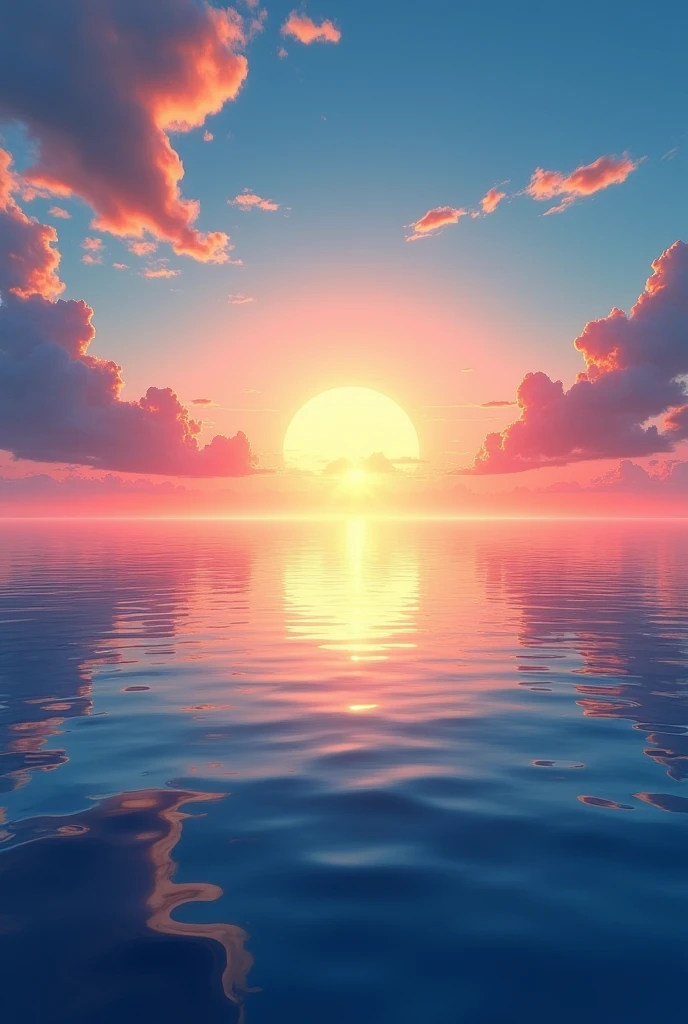Sunset over the sea, blue water