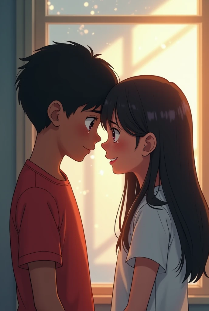 A sixth grade boy at school, dark-skinned with straight black hair, is in love with a dark-skinned girl with straight hair, but the boy is sad and afraid to say that he likes her and is crying. But he still says that he likes her and they start dating.