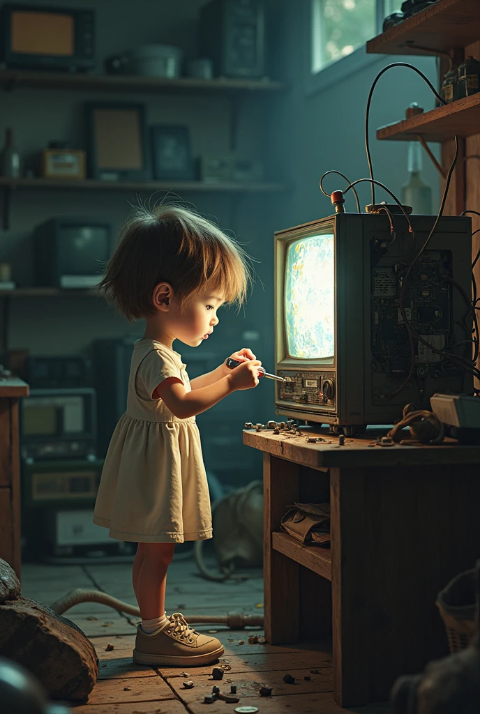 disassembling a television with a screwdriver