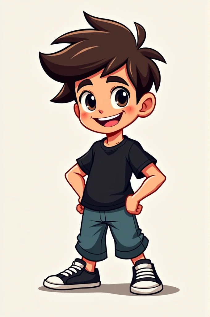 Create a mascot logo where the mascot is a boy wearing a black t-shirt and the letters are below. "ER BICHO7"