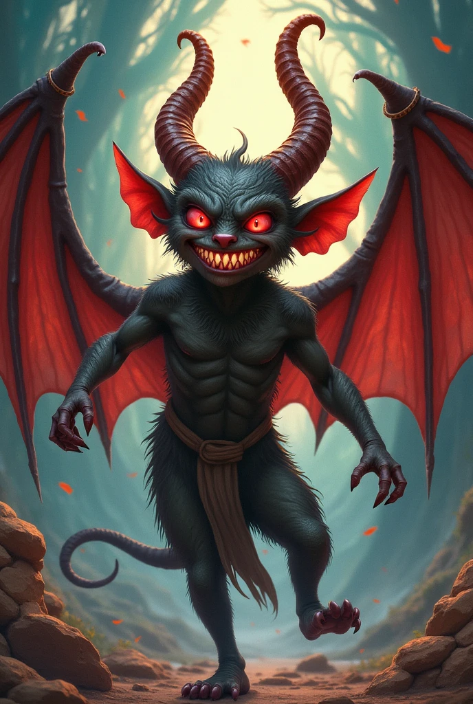 Cupid demon above a gray cloud