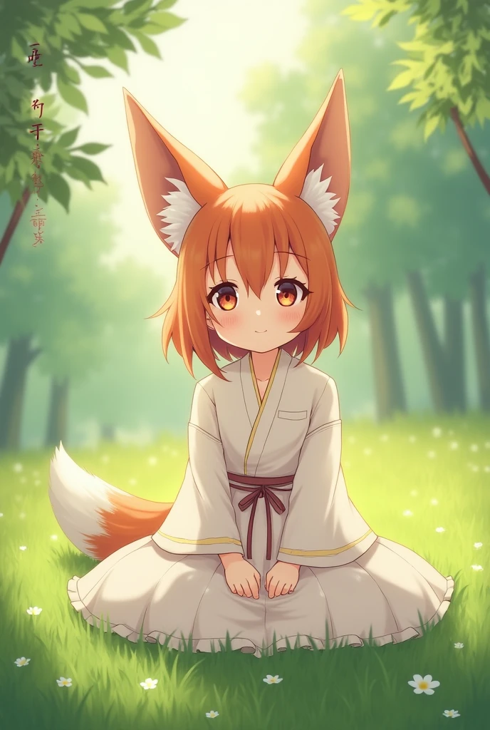 one girl, fox ears, pure, cute, red years, seiza