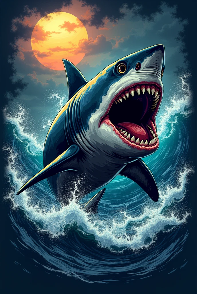 T-shirt brand with the initials GGKC featuring a very aggressive shark