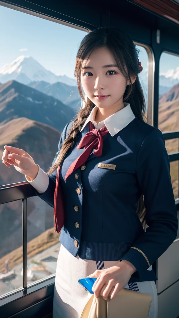Super detailed, High resolution, Super detaileded, highest quality, wonderful, highest quality,Integrated 8K wallpaper, cinematic lighting, stewardess、20-year-old、Japanese、in mountain