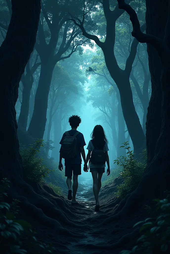 Two friends go somewhere in a black forest