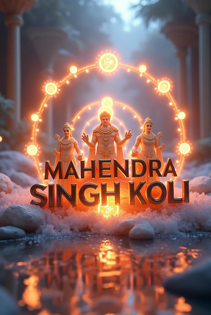 3D name MAHENDRA SINGH KOLI with lord 3 dev asirwaad