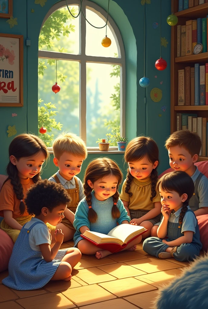 Can you make me an image of Playgroup children reading the Wizard of Oz? 