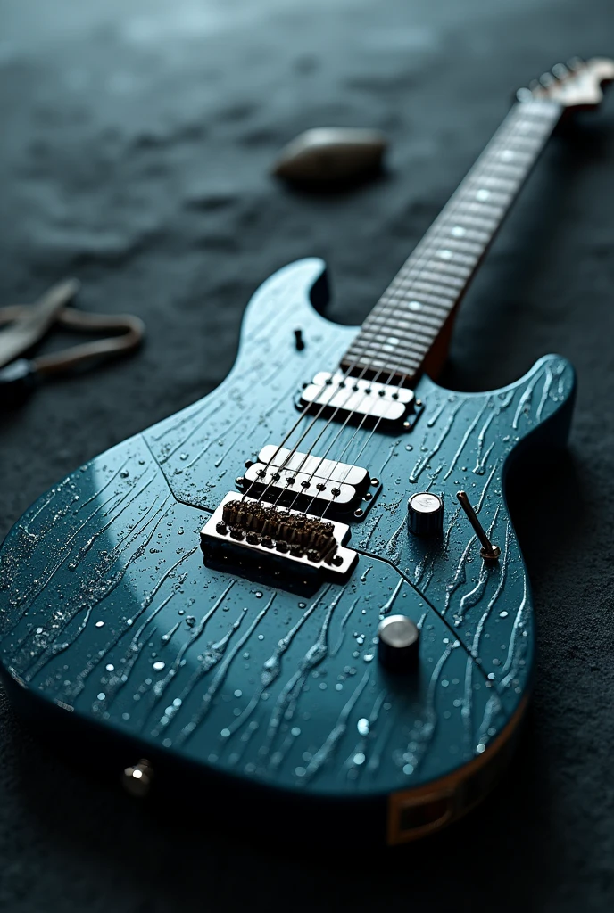A guitar with rain design aesthetic