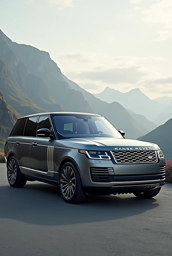 Un véhicule Range Rover dans un format paysage vehicule positionné à gauche . Le fond de l'image est flou ou peu détaillé pour mettre en valeur le Range Rover à gauche avec un espace exploitable à droite.