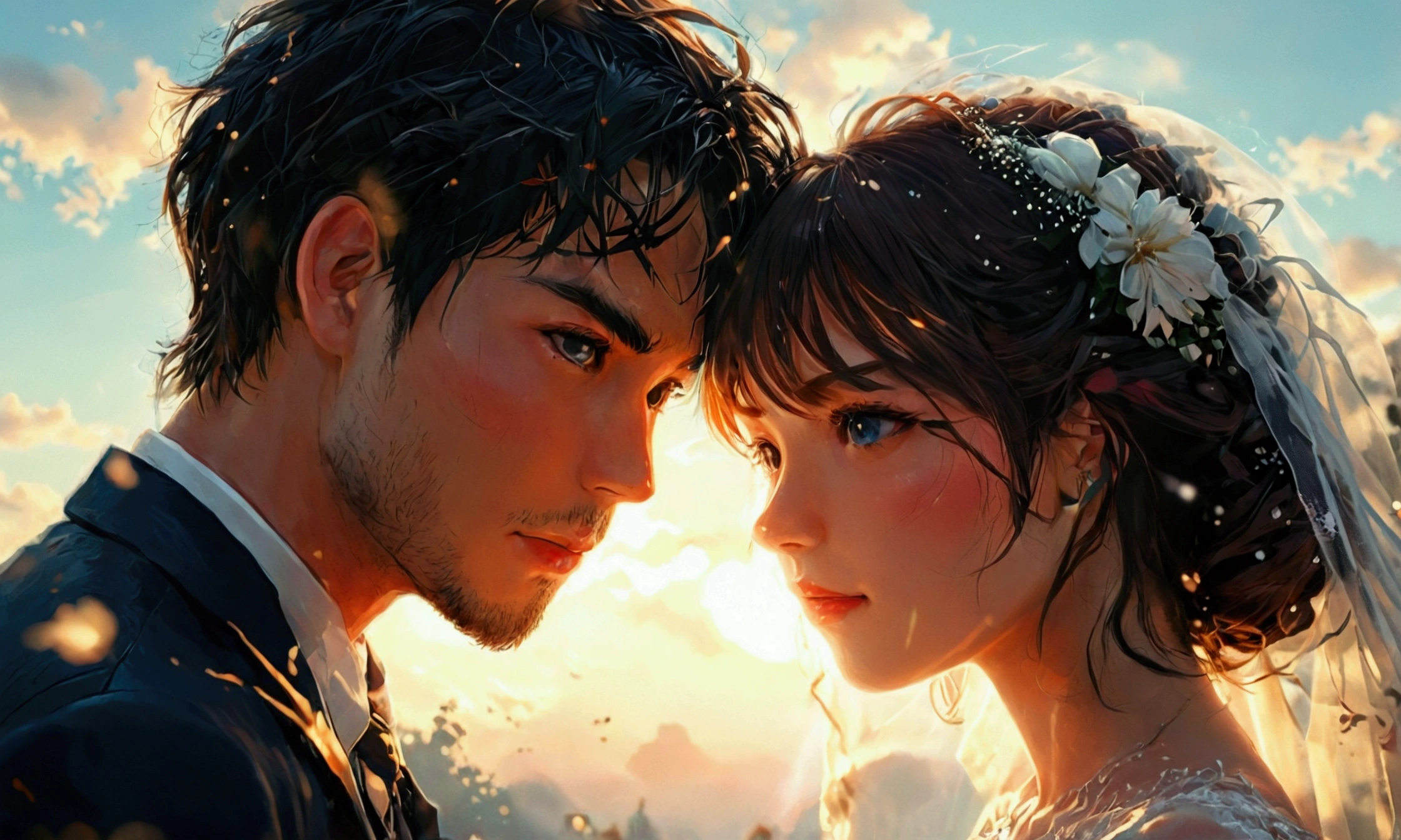A MAN AND A WOMAN GETTING MARRIED,manga style,manga style art,manga style art,manga style art,manga style