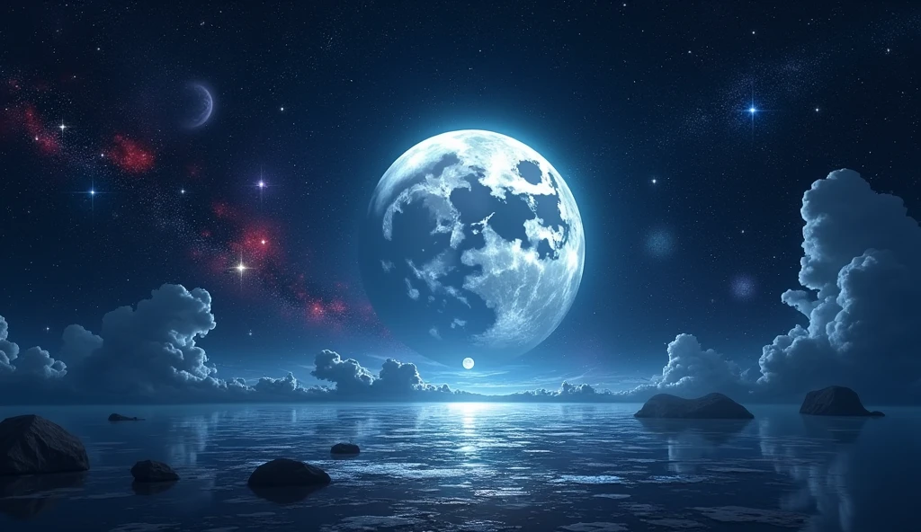Create a cover for me to put in my store, this cover should have the universe as its center, darker tones, realisitic , bright and dark as the stars, put the moon in the image. And write gekkō shop