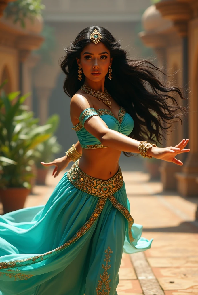 Stunning Princess Jasmine, photo in 8k, in action, cinematic.