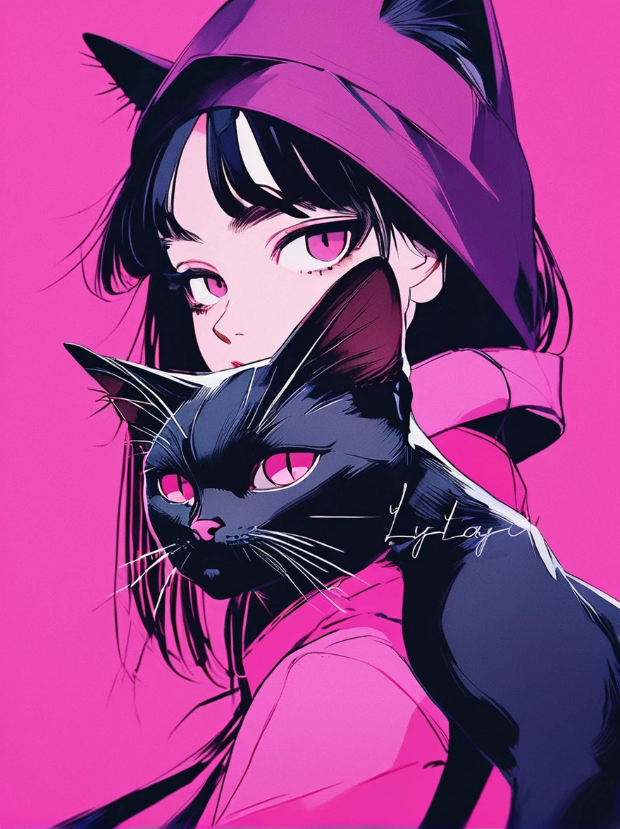 Anime girl with black cat on blue background, Portrait of goth cat girl, cat woman, Anime style illustration, Anime style 4k, anime style portrait, Ilya Kuvshinov sty. 4k, cat woman, Artem and Ilya Kuvshinov, Emo girl and her , beautiful anime catgirl, style of anime, style of anime. 8K