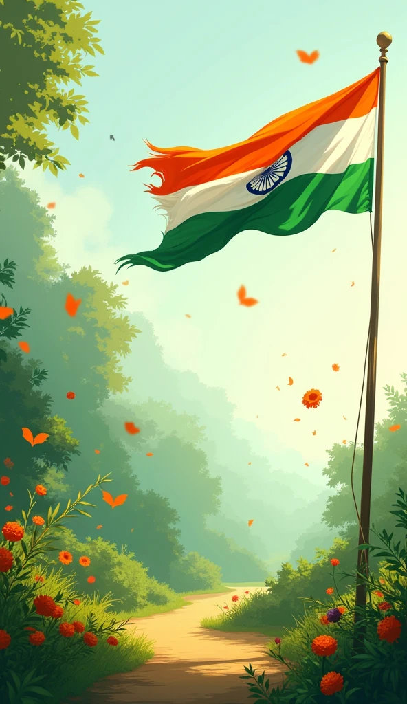 15 august independence day picture with indian flag and tricolor and creativity with greenery and lots of creativity do not add taj mahal