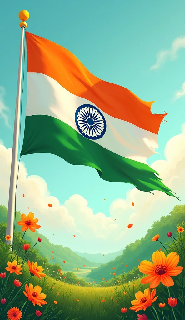 15 august independence day picture with indian flag and tricolor and creativity with greenery and lots of creativity do not add taj mahal