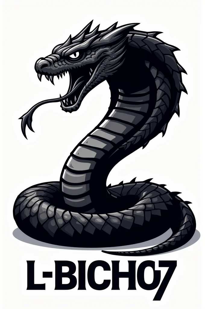 Create a mascot logo where the mascot is a black cobra and has letters below it. "L-BICHO7"