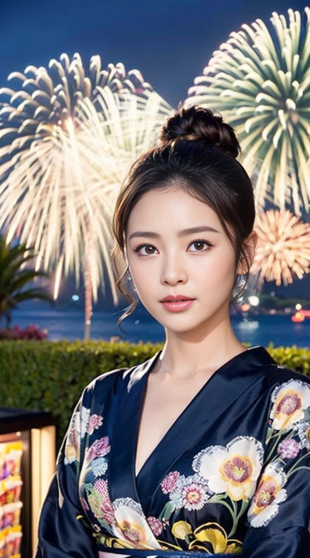 Dark brown hair、Light brown eyes、Japanese actress、 Lady、I am about 40 years old..、(Intricate details:1.2)、(Which is higher???:1.4)、 (超High resolution:1.2)、超High resolution、(Fine-tune)、(Detailed faceの特徴)、Hmph、8k resolution、D cup size breasts、Long Hair、Hue、night、,Full body photo、masterpiece, (One beautiful person), Detailed eyes, Highest quality, 超High resolution, (reality、Fireworks display、Opening a store、candy stall、night、walk: 1.4), Original photo, One Girl, Cinema Lighting, Japanese,standing、 Asian Beauty, Beautiful skins, (超reality的な), (High resolution), (8k yen), (Very detailed),(Ultra-detailed), Detailed face, Fireworks display、Opening a store、yukata、Put your hair up、night、Wear a yukata、Japanese clothing、Summer in Japan、