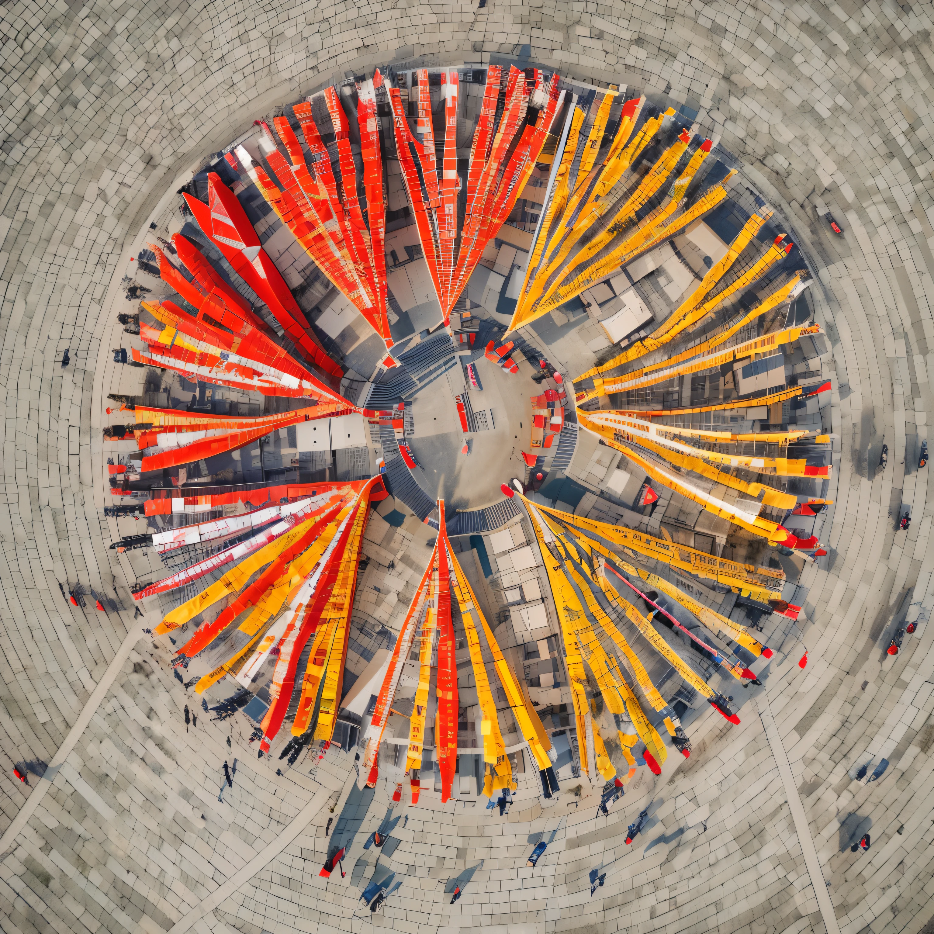 There are many people standing in a circle，Wearing colorful circles。, Chinese Ribbon Dance, Shooting from above, Color aerial photography drone, Watch from above, Photos of Shooting from above, Look from above, Sergey Krasovsky, drone photography, drone shot, Watch from above, Top-down shooting, Absolutely outstanding image, byDietmar Damerau，RAW，uhd，8k，Detailed Details，Best quality，Perfect color matching，Cinematic atmosphere，Masterpieces shot by international photography masters，National Geographic Photography Award Winners