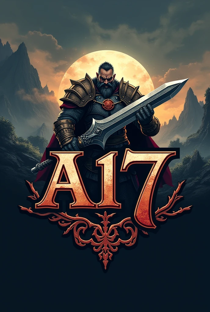 A logo with the theme A17 and a warrior wielding a weapon behind