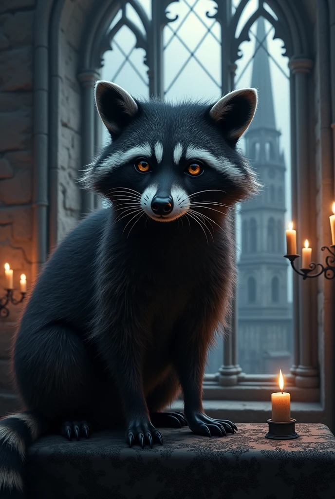 create an image of a gothic raccoon
