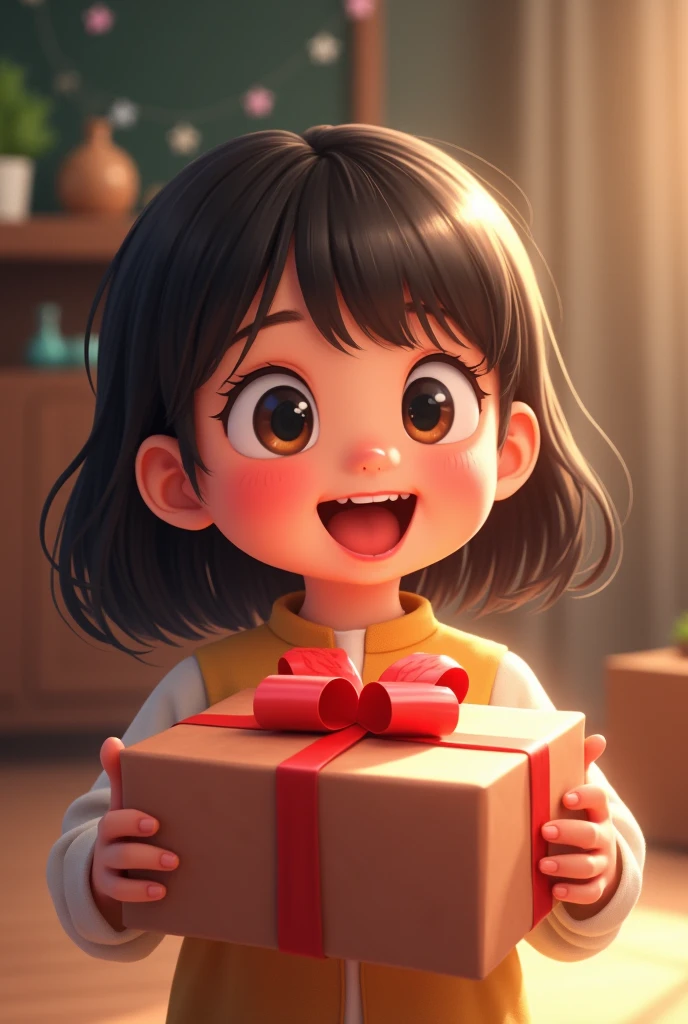 5 year old girl receiving a gift