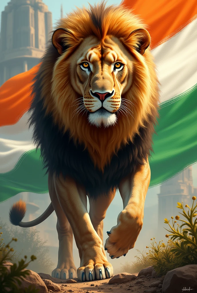 Lion with Indian flag