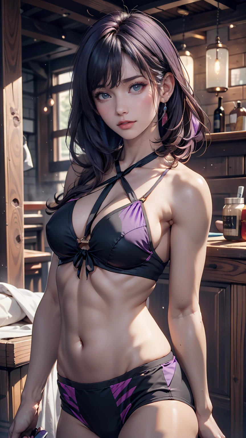 (best quality:1.1), (masterpiece:1.2), portrait,
1girl, yuzuriha_(jigokuraku), purple hair, brown eyes, ninja, open clothes, cleavage, small breasts, topknot, medium hair, breasts apart, white obi, smirk, outdoors, (blush:1.1), flowers,
Pure_Innocent_girl, pureerosface_v1, (((torso))),  pov, (((depth of field))), pale and lustrous skin,