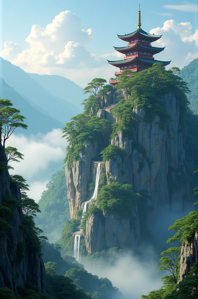 A temple from the outside on a mountain with nature around it, seem to lure people in~