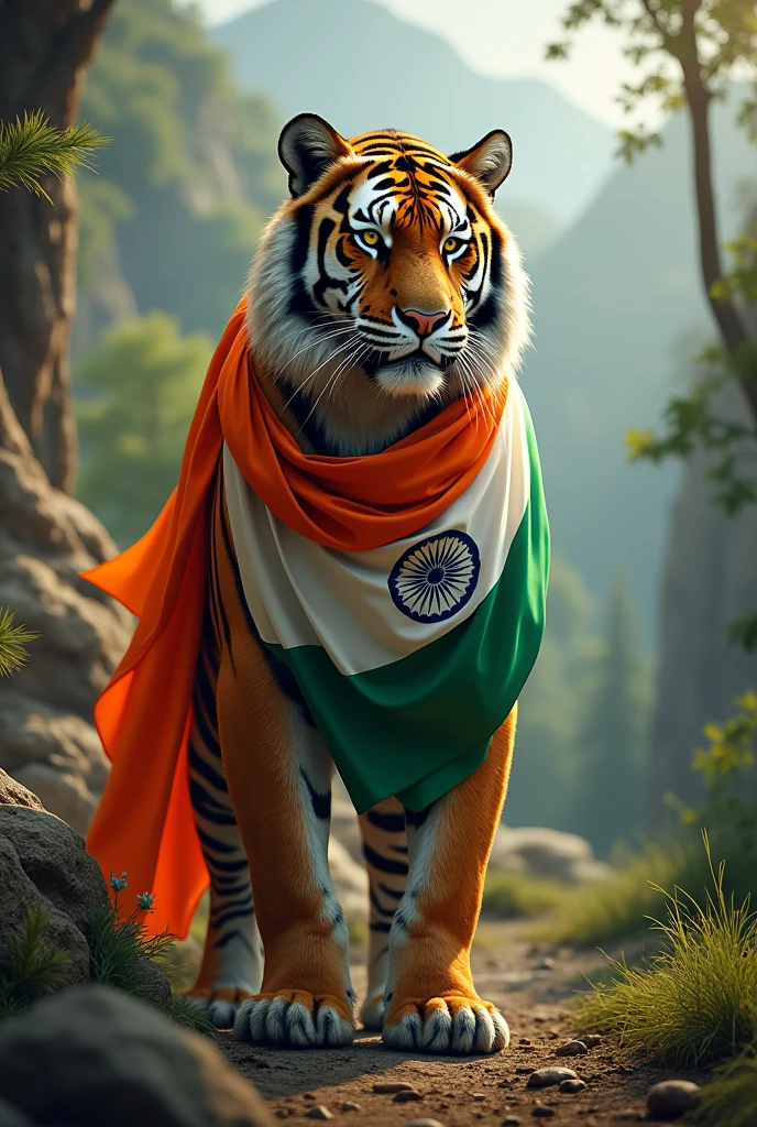 Tiger with Indian flag salute