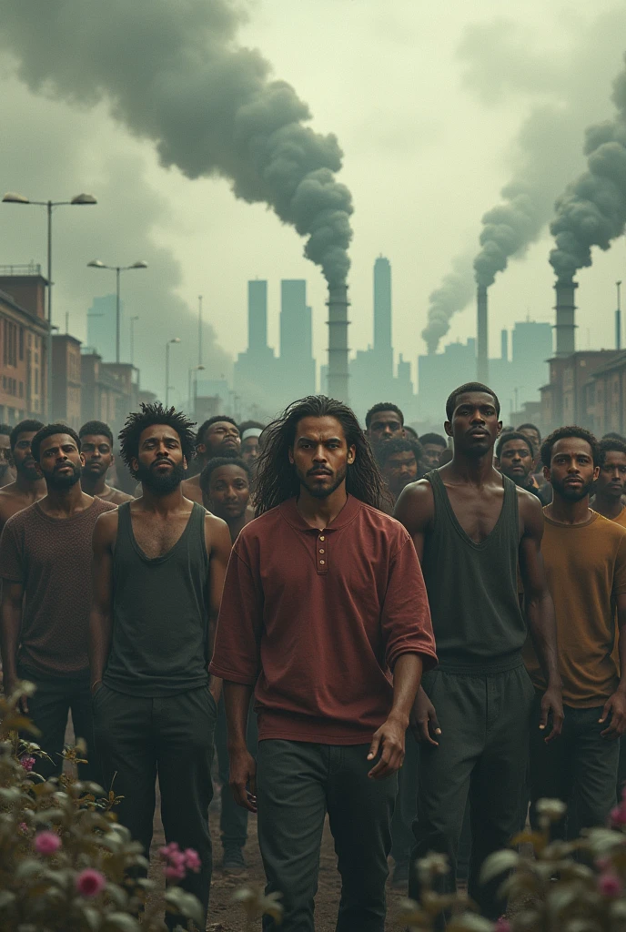 Generate an image of the value of equality being affected by pollution
