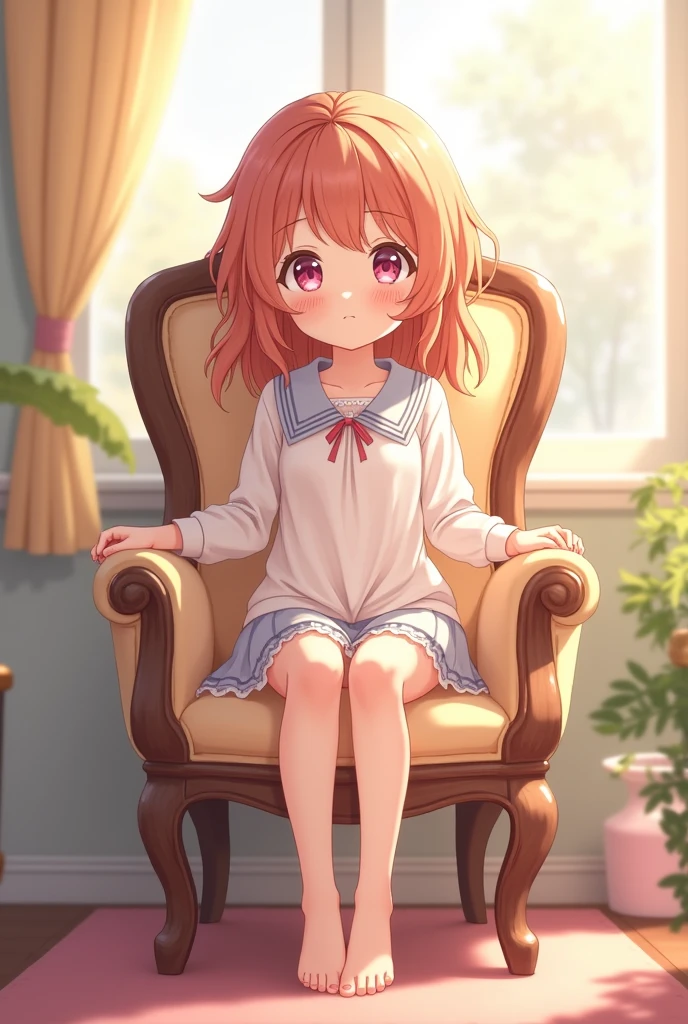 cute anime girl sitting on a chair