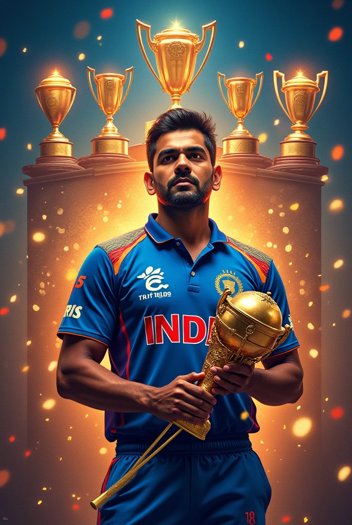 I have created a song for dhoni give me a background photo for it which his all 5 ipl cups and 3 icc cups