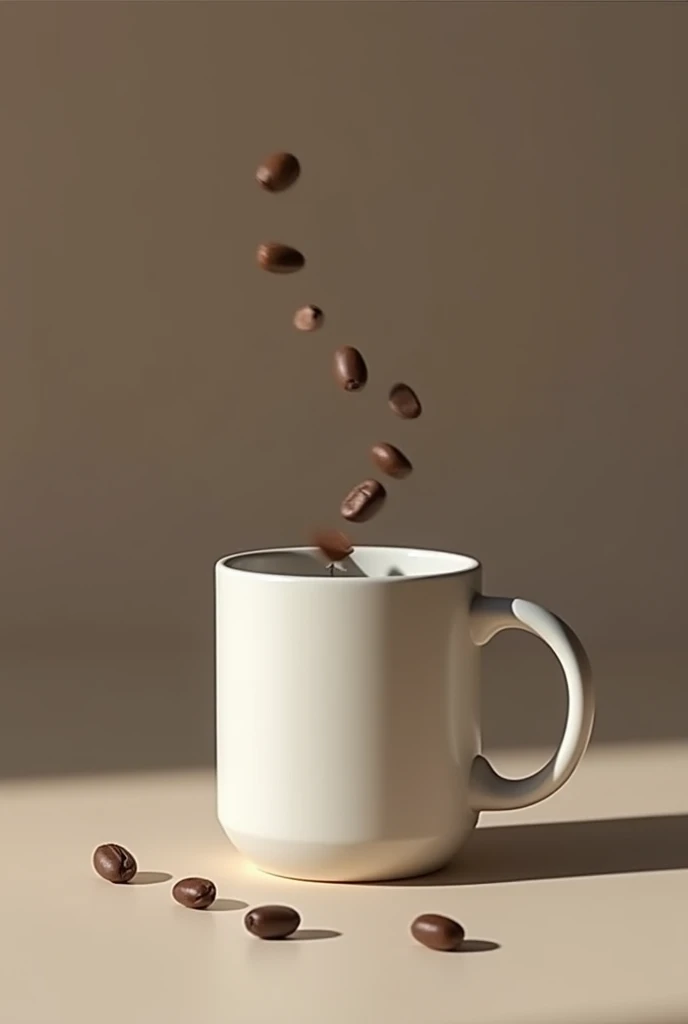 Create an 8 cm high mug with a screw-on lid, that incorporates a space at the bottom to insert coffee beans and grind them with a small grinder, next to the cup put several coffee filters of the same diameter as the cup. Please do it without a logo