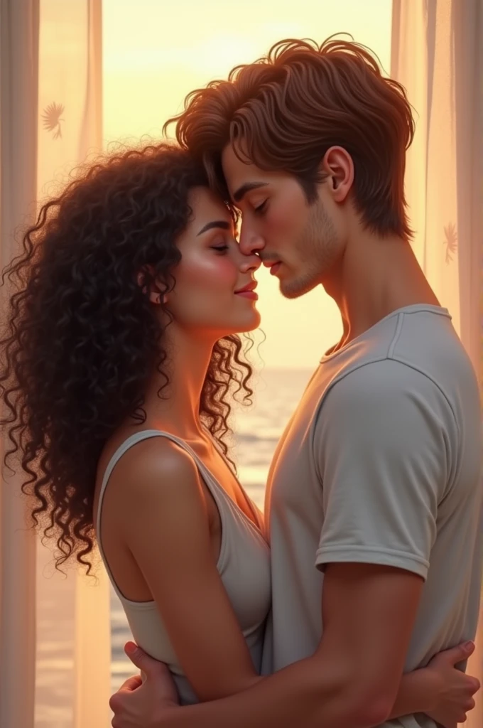 I want you to create a couple, the girlfriend with curly black hair and the boyfriend with straight brown hair