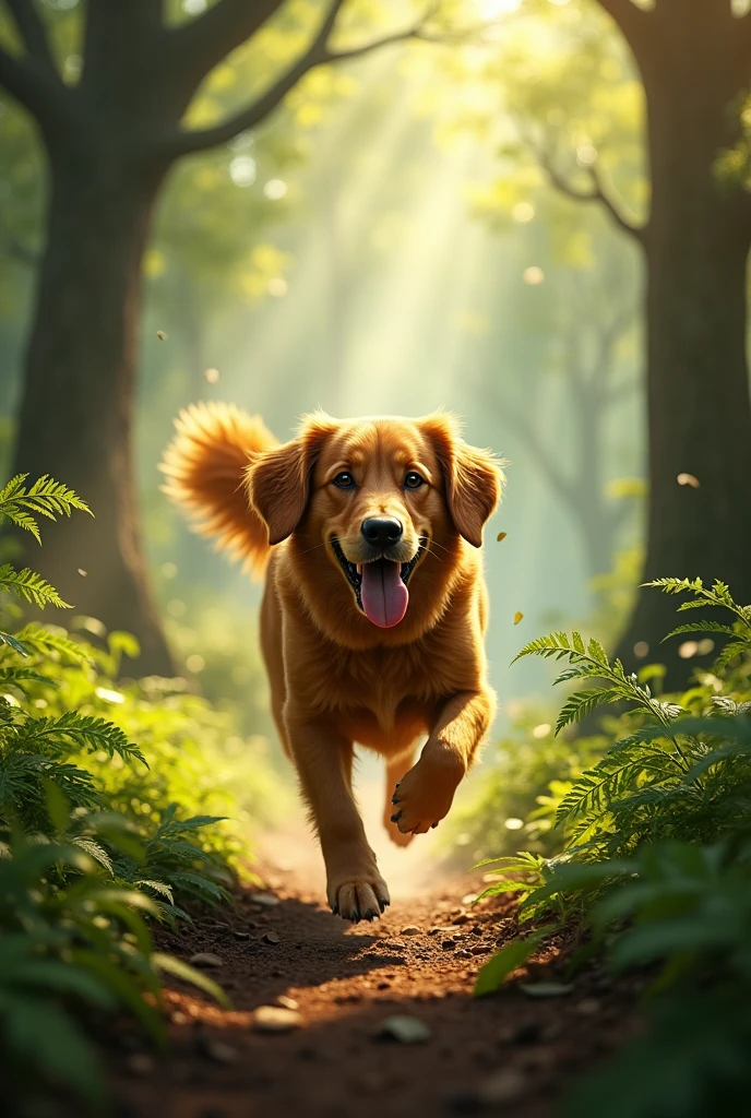 image of a dog running in the forest