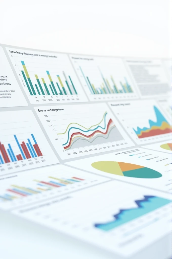 Line or Bar Charts: To show the evolution of energy consumption of different types over time or comparisons between the efficiency of energy technologies.
