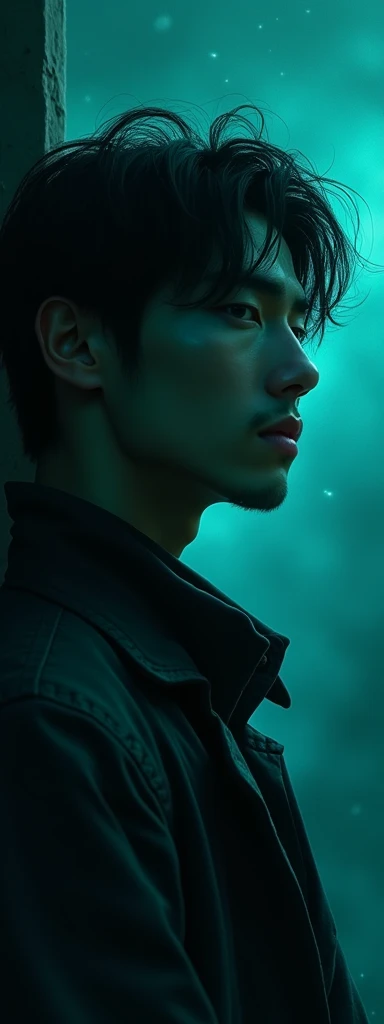 A teal starlight formed realistic profile of a handsome man, longish hair, background black 4k UHD resolution, masterpiece, poakl, more detail, enhanced. trending on artstation. Highly detailed. Cinematic, cinematic lighting, rendered by octane, 8k, unreal teal starlight formed realistic profile of a handsome man, longish hair, background black 4k UHD resolution, masterpiece, poakl, more detail, enhanced. Japanese digital painting, highly detailed, fine detail, studio ghibli, Ilya Kuvshinov, Lois Van Baarle, Arthur Rackham, trending on artstation,