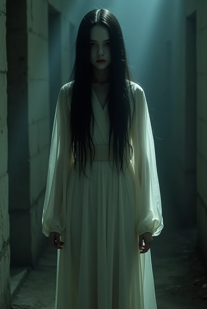 Sadako from the Ring movie with her transparent clothes