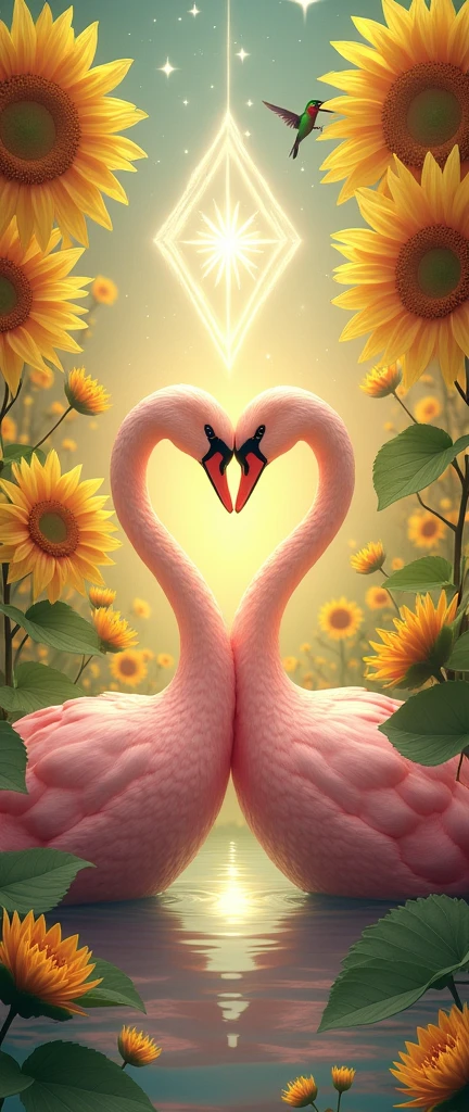 Archetypes: 
Hummingbird
Yellow sunflowers
Diamond
Two pink swans forming a heart 