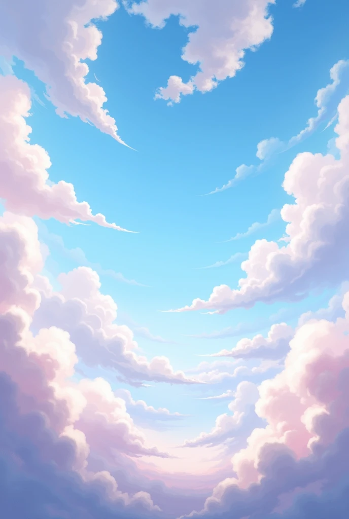 非常蓝of天空,有很多蓬松of云朵。let the clouds rotate around the center of the image。let the clouds rotate around the center of the image,and slightly scatter it。make the clouds look more realistic。I need the perspective to be,as if someone is lying on the floor looking up at the sky。now paint some clouds with pink。, of, 淡紫色柔和of颜色,make it more real。add some vegetation,to make it look more aesthetically pleasing。Remove the vegetation。'dislike