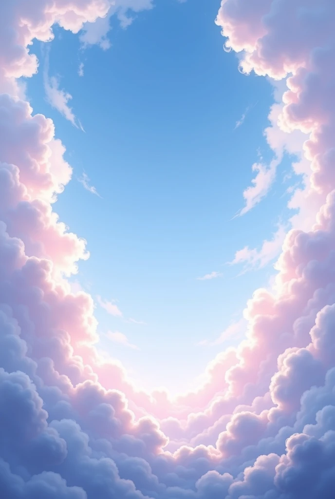 非常蓝of天空,有很多蓬松of云朵。let the clouds rotate around the center of the image。let the clouds rotate around the center of the image,and slightly scatter it。make the clouds look more realistic。I need the perspective to be,as if someone is lying on the floor looking up at the sky。now paint some clouds with pink。, of, 淡紫色柔和of颜色,make it more real。add some vegetation,to make it look more aesthetically pleasing。Remove the vegetation。'dislike