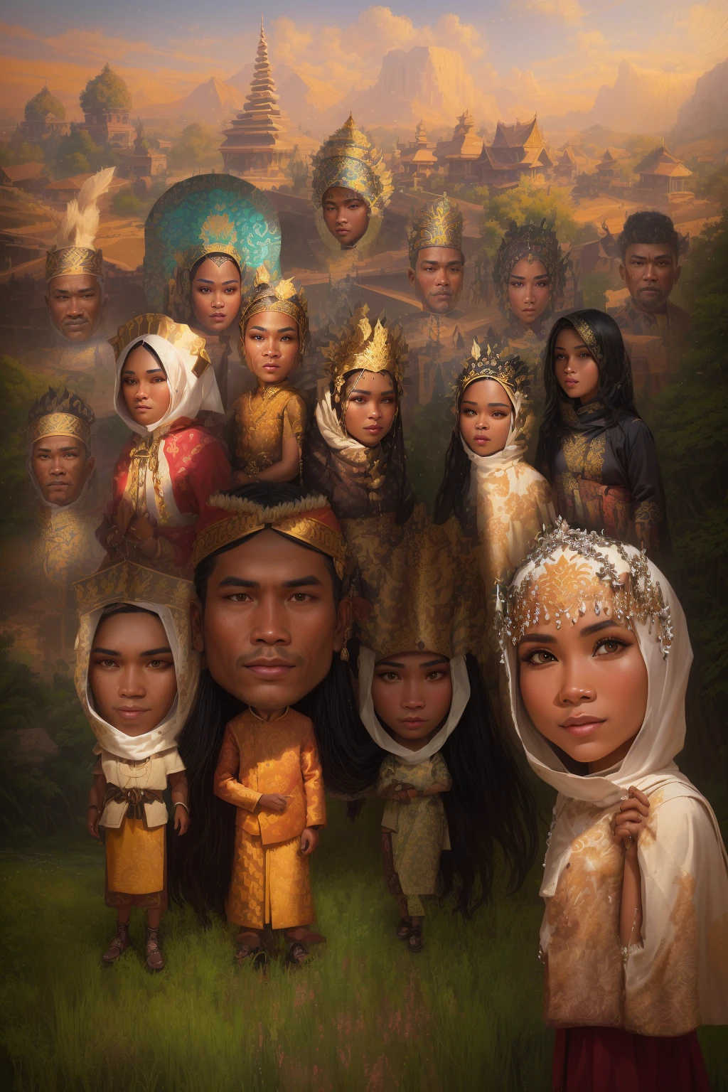 there are three people standing in front of a sign with a picture of them, ‘raya and the last dragon’ etc, batik, barong family, banner, trending on devian art, sumatraism, dital painting, digital ilustration, website banner, digital banner, inspired by Oton Gliha, splash page, inspired by Erik Pevernagie