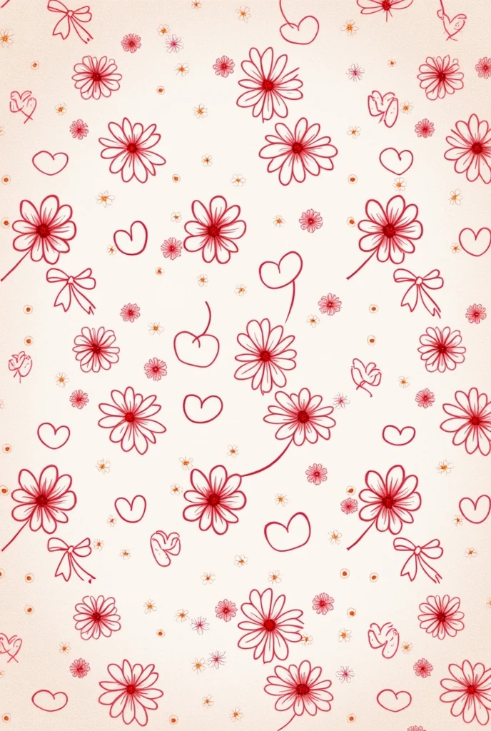 I made a pattern background for the illustration, and the design is、Small Flower、Small Heart、Decorate with ribbon、Please make it a classic design.。Background、敷詰め背景にしてSmall Flowerやハートが散らばったものにして下さい
色は赤と白をメインにして