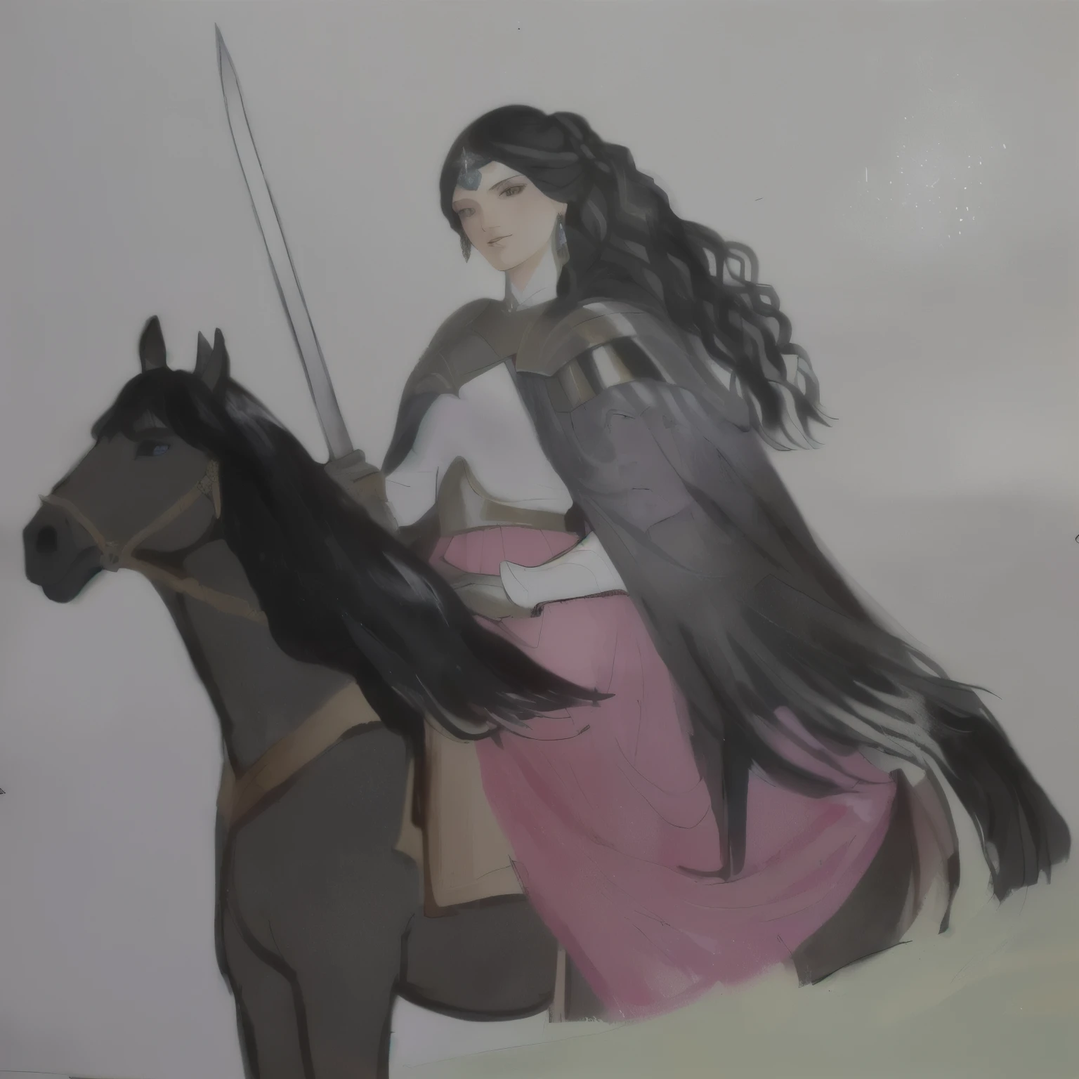 Painting of a woman riding a horse with a sword in her hand, work of art! portrait of arwen, colourful drawing, painting of a knight, inspired by Anne Stokes, inspired by Hans Memling, as a medieval fantasy character, inspired by Altoon Sultan, female rider, she is holding a sword, Inspired by Edwin Austin Abbey, inspired by Francesco Hayez