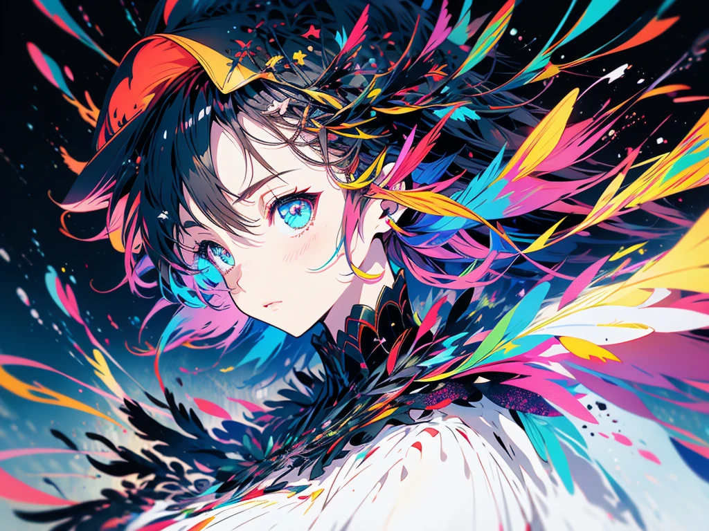 Anime style，girl，side，whole body，Head up，Right hand raised，Dark background，There is green light in the hand